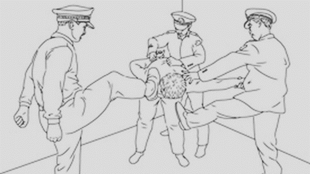 Illustration de torture: un pratiquant de Falun Gong battu par des gardiens de prison 